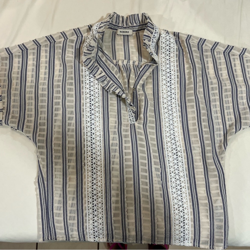Sandro Blue and White Striped Blouse.